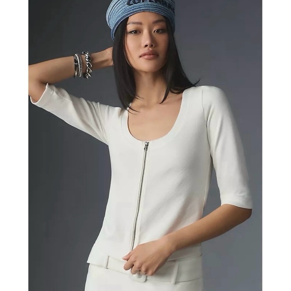 Anthropologie Maeve white zip up top